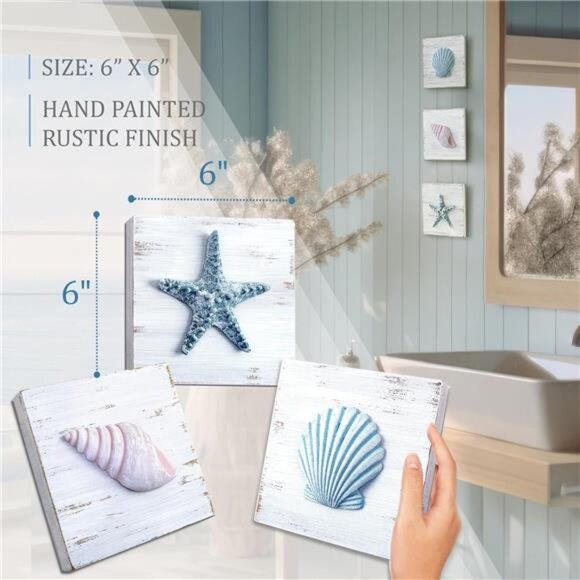 Seashell Decor with Starfish for Beach Bathroom Decor, - Picture 4 of 7